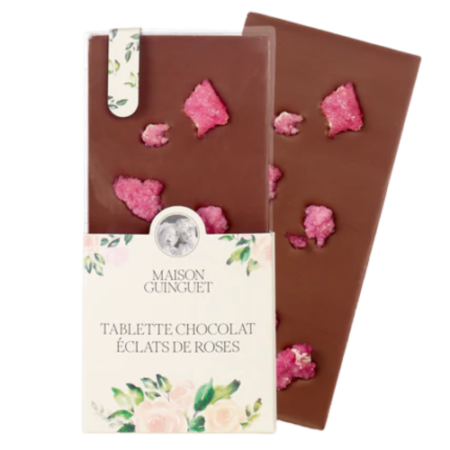 Tablette chocolat lait aux fleurs de rose cristallisées 70grs